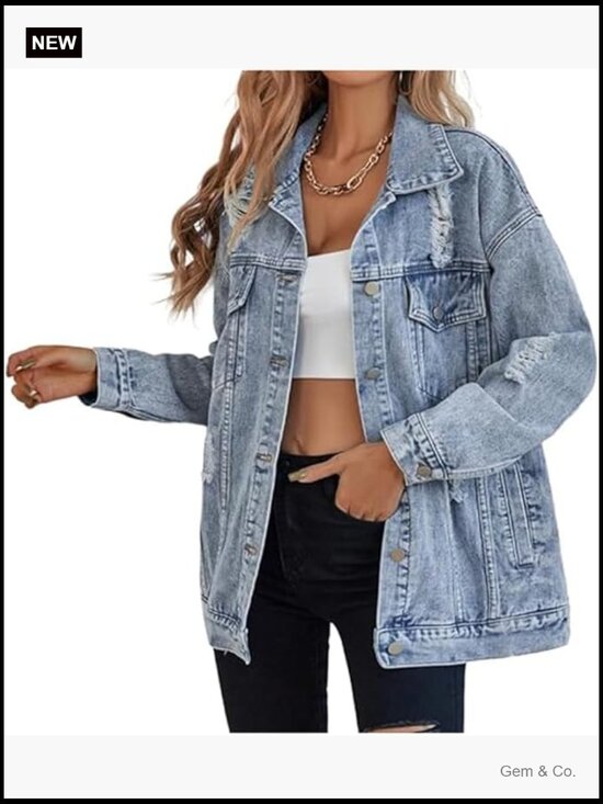 Jackets & Blazers - Long oversized denim jacket boyfriend ripped distressed jean coat